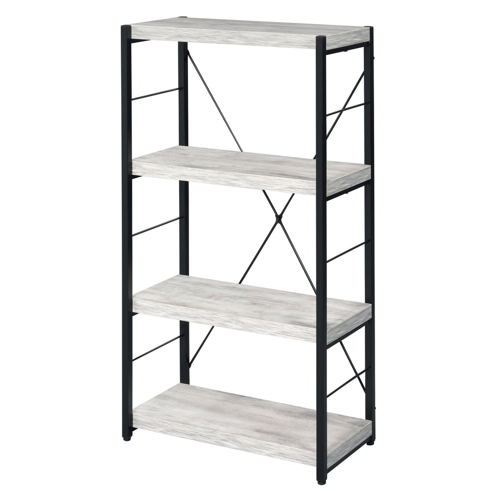 English Elm Antique industrial rustic 3-shelf bookcase with faux concrete shelves, metal sled frame, durable style B062P185716