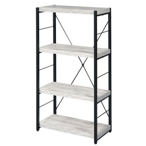 English Elm Antique industrial rustic 3-shelf bookcase with faux concrete shelves, metal sled frame, durable style B062P185716