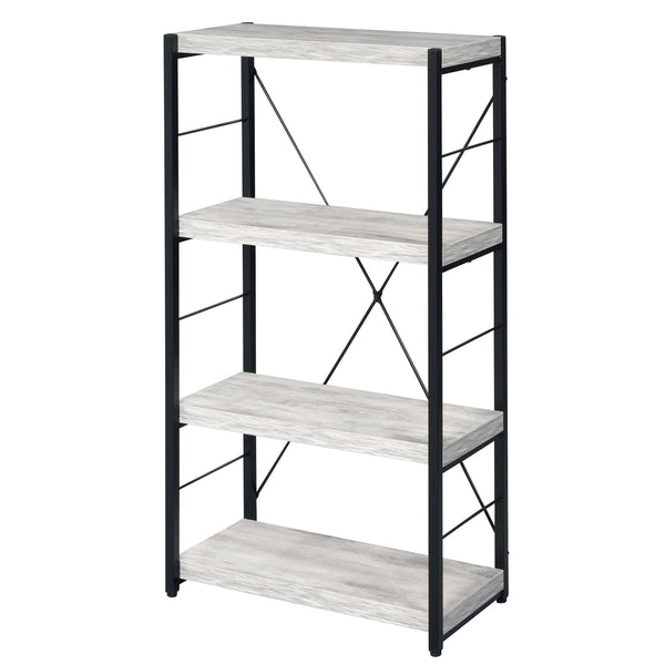 English Elm Antique industrial rustic 3-shelf bookcase with faux concrete shelves, metal sled frame, durable style B062P185716