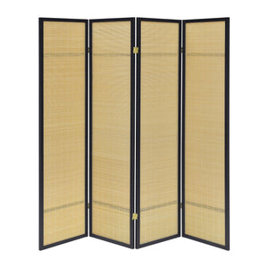 English Elm 4-panel Woven Bamboo Folding Screen with Pine Frame for Home Office or Living Room B016P473623