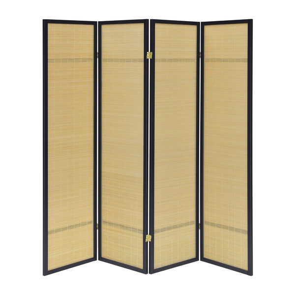 English Elm 4-panel Woven Bamboo Folding Screen with Pine Frame for Home Office or Living Room B016P473623