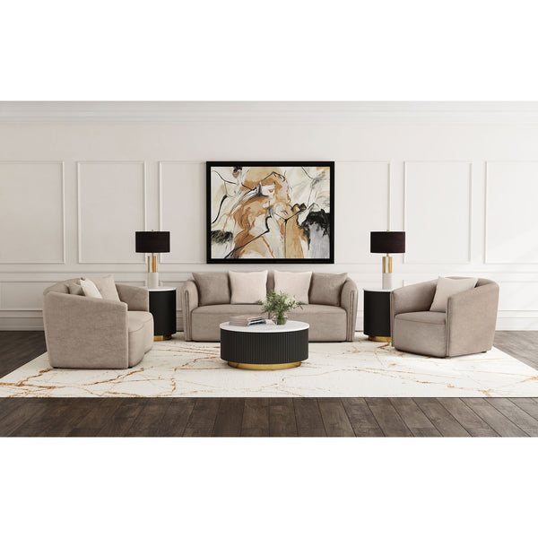 English Elm Silvana Rolled Arm Loveseat with Plush Foam Cushions in Neutral Woven Fabric B062P451816