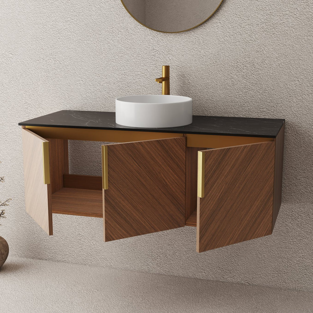 English Elm Arai 48" Modern Wall-Mounted Bathroom Vanity With Durable Sintered Stone Top & Elegant Storage Solutions W2615S00360