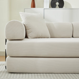 English Elm Folding Sofa Bed Corduroy Convertible 78.5" 3-Seater to Bed No-Assembly Foam Spring Comfort Beige W2915P343899