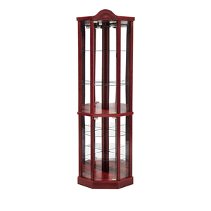 English Elm Lighted Glass Display Cabinet - Elegant Corner Curio With Adjustable Shelves & Integrated Lighting W1758P300136