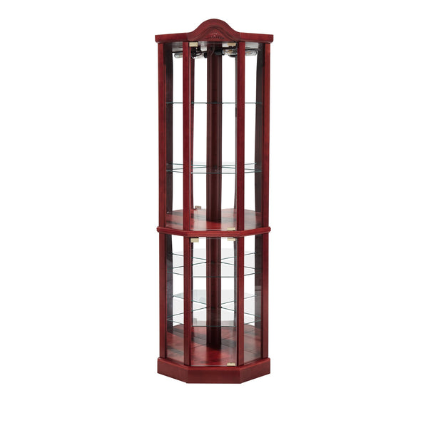English Elm Lighted Glass Display Cabinet - Elegant Corner Curio With Adjustable Shelves & Integrated Lighting W1758P300136