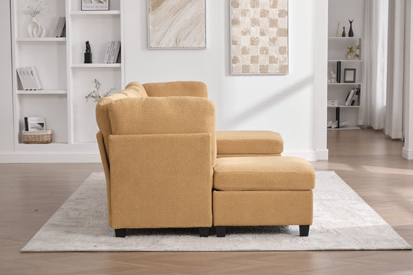 English Elm UNITED Modular 6-Seat Sectional Sofa with Removable Ottoman, Storage Compartments, Convertible Comfort Mustard yellow W1568S00247