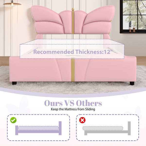 English Elm Christopher Knight Home® - Queen Plush Leather Upholstered Bed Frame with Wingback Headboard, Wavy Footboard, Quiet Support Light Pink 82 L x 10 W x 3.25 H N761S0000019H
