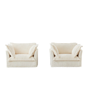 English Elm Set Of 2 Slipcovered Armchairs - Plush Comfort With Cream Corduroy, Deep Seats & Soft Pillows! W3041S00022-GIGA