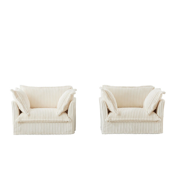 English Elm Set Of 2 Slipcovered Armchairs - Plush Comfort With Cream Corduroy, Deep Seats & Soft Pillows! W3041S00022-GIGA