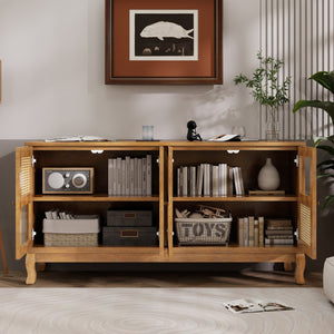 English Elm Retro 4-Door Sideboard with Spacious Adjustable Shelves, Solid Wood Legs, Spray-Painted MDF Finish Antique brown W2696P256248