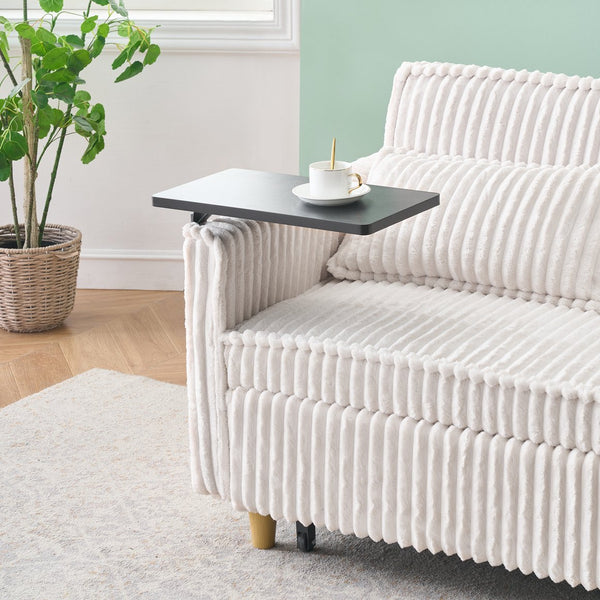 English Elm The pull-out and push-in corduroy sofa with convertible bed, movable tabletop and built-in USB ports Beige W3371P316015