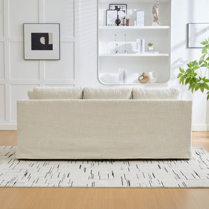 English Elm 83.86" Wide Chenille Three-seater Sofa Deep Cushioned Living Room Couch with Removable Covers Beige W3189S00016
