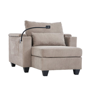 English Elm Convertible Chaise Lounge Sofa Chair & Bed - Corduroy With Usb Ports, Cup Holders & Storage Space N719S002021D