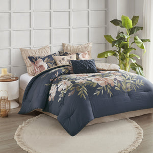 English Elm 8 Madison Park Camillia Cotton Comforter Set Navy Cal King Floral Blush Reversible OEKO-TEX Certified B035128844