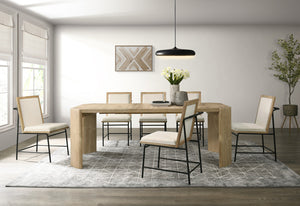 English Elm Massimo Oak Extendable Rectangular Dining Set with Cream Upholstered Chairs Seats Six B2749S00304