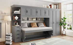 English Elm Twin Murphy Wall Bed with Integrated Desk Wardrobe and Storage Cabinet in White LP000767AAE