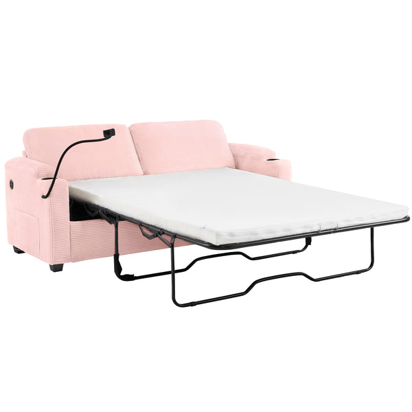English Elm 72.8" Corduroy Convertible Loveseat with Full Bed Usb Charging and Storage Pockets N719P208880P