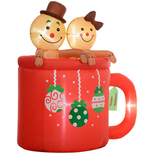 English Elm Outsunny 6Ft Inflatable Gingerbread Couple In Hot Cocoa Mug – Led Christmas Yard Décor For Festive Cheer W2225P249968-GIGA