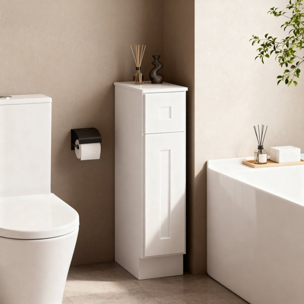 English Elm White Shaker Solid Wood Single Door Base Cabinet For Kitchen, Laundry & Bath - Adjustable Shelves! T2950P361475-GIGA