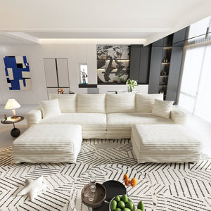 English Elm 102.4" Plush Corduroy 4-Seat Sofa - Cozy, Versatile Cloud Couch With Modular Ottomans For Relaxation W1885S00112