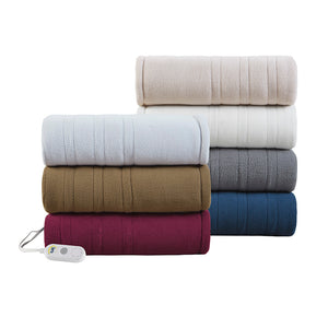 JLA Home Serta - Heated Plush Sherpa Throw with 5 Heat Settings, 3-Hour Auto Shut-Off, Machine Washable Comfort Burgundy ST54-0124