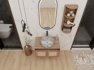 English Elm 30" Floating Bathroom Vanity Oak Finish Ceramic Vessel Sink Soft Close Plywood Cabinet W999S00503