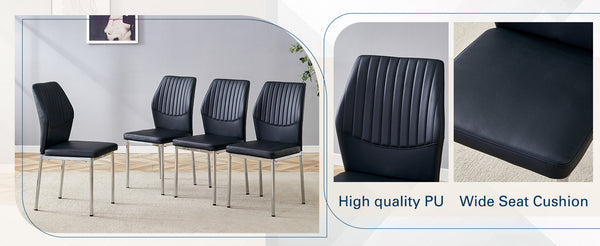 English Elm Luxury Set Of 6 Black Pu Dining Chairs With Silver Metal Legs - Ergonomic, Stylish, And Durable Design W1151P282700