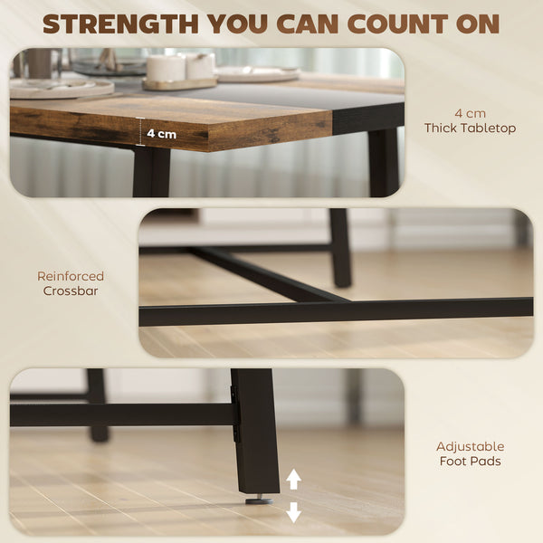 English Elm Homcom Industrial Dining Table Seats 8 Rustic Wood Grain Top Steel Frame W2225P485647
