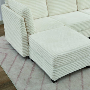 English Elm Corduroy Plush U-Shaped Sectional Sofa with Storage Ottoman, Pet-Friendly Durable Modular Comfort Beige W2915S00062