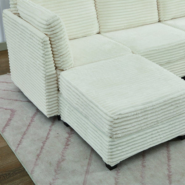 English Elm Corduroy Plush U-Shaped Sectional Sofa with Storage Ottoman, Pet-Friendly Durable Modular Comfort Beige W2915S00062