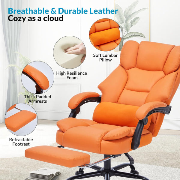 English Elm Office Reclining Executive Chair Pu Leather High Back Swivel with Lumbar Support Orange W5201P418254