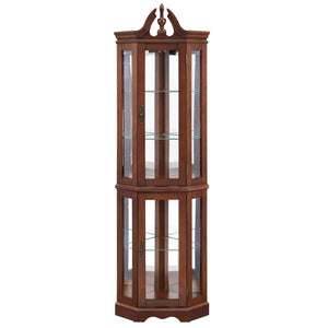 English Elm Walnut Corner Display Cabinet with Mirrored Back Lit Glass Shelves for Living Room W1693P176659