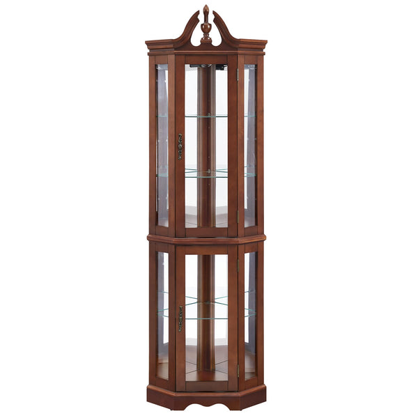 English Elm Walnut Corner Display Cabinet with Mirrored Back Lit Glass Shelves for Living Room W1693P176659