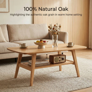 English Elm Mid Century Modern Solid Oak Two Tier Coffee Table with Open Shelf for Living Room Wood W3204P469106