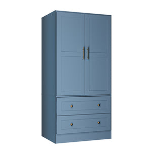 English Elm Shaker Two Door Wardrobe Armoire with Hanging Rod Drawers and Bedroom Storage T3210P477664