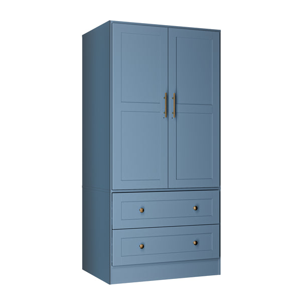 English Elm Shaker Two Door Wardrobe Armoire with Hanging Rod Drawers and Bedroom Storage T3210P477664