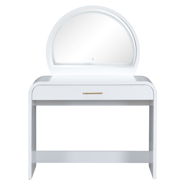 English Elm 39" Makeup Vanity Table with Touchscreen LED Mirror, Sleek Dressing Table with Drawer and Glass Top - Durable Rubberwood, Fast Assembly White N704P196658K
