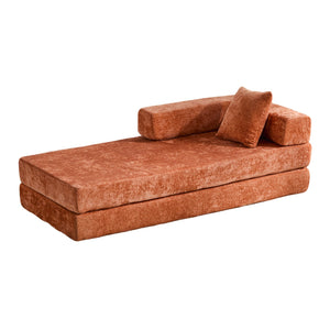 English Elm Floor Couch - Stylish Convertible Futon Sofa Bed With Armrests & Pillow Support In Orange Chenille W3723P344022
