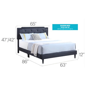 English Elm Elegant Tufted Queen Bed Frame with Adjustable Headboard, Support Slats & Durable Legs for Comfort and Style Black 5.5 L x 22.5 W x 65.5 H B078118231