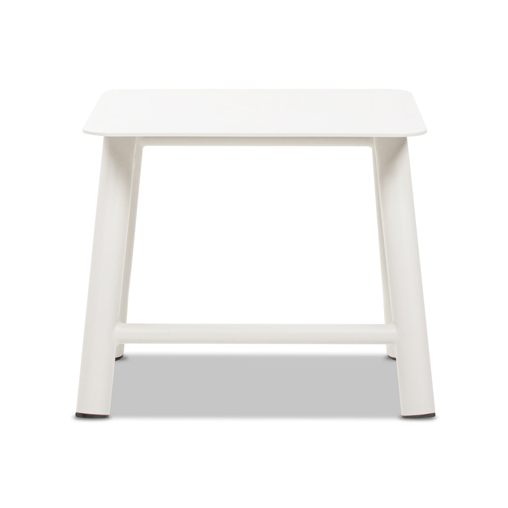 English Elm Jennifer Taylor Home - Atlas Light Beige 19.5" Square Outdoor Patio Side Table – Rust‑Resistant Aluminum, Matte Finish, Stable Design B2719P318948