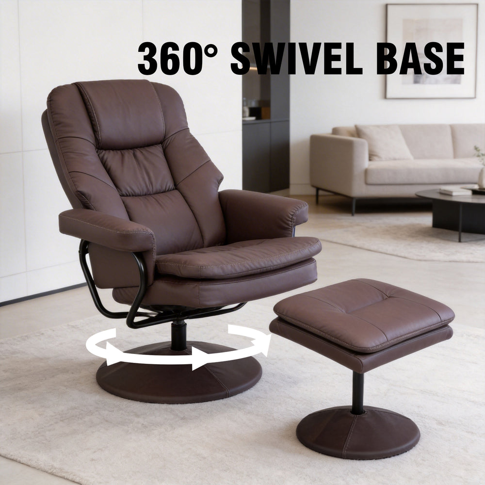 English Elm Swivel Faux Leather Manual Recliner with Ottoman Ergonomic Lounge Chair for Living Room W1622P460958