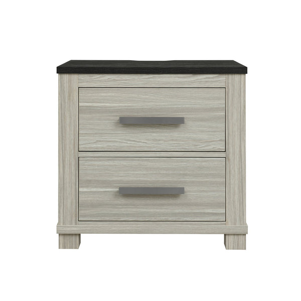 English Elm Augusta Solid Wood Nightstand in Beige Brown with Dark Top, 2 Spacious Drawers & Block Feet — Sturdy Crafted Design B201P390575