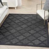 Nourison Easy Care NES01 Machine Made Flat Weave Solid Border Indoor/Outdoor Modern Outdoor Rug Charcoal Black, Charcoal Black 84% Polypropylene,16% Polyester 99446040602