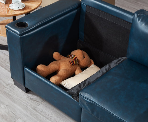 English Elm 93.7" Modern Living Room Sofa with Cup Holder & Hidden Storage, Upholstered Polyester, Durable Frame Navy Blue W1097S00202