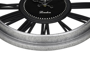 English Elm Clocks, Elegant 16" Round Wall Clock In Silver & Black - Vintage Charm Meets Modern Style! B2710P287096