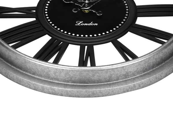 English Elm Clocks, Elegant 16" Round Wall Clock In Silver & Black - Vintage Charm Meets Modern Style! B2710P287096