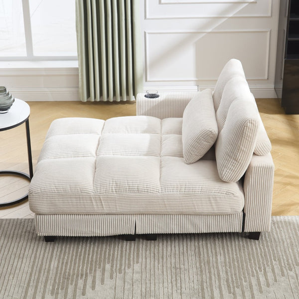 English Elm United Cozy Cloud Sleeper Sofa Bed & Oversized Chaise Lounge With Usb, Storage & Cup Holders W1568S00161-GIGA