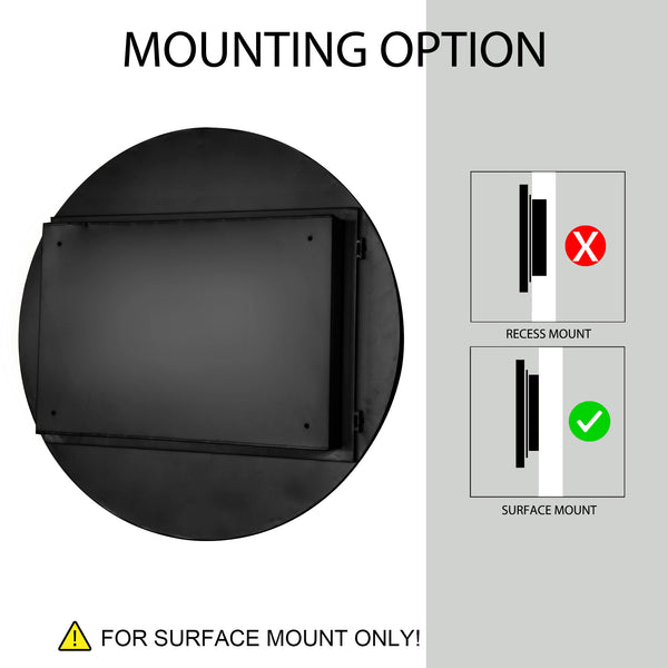 English Elm 23.6 Inch Round Matte Metal Medicine Cabinet with Mirrored Door and Adjustable Shelves Black W1435P312263