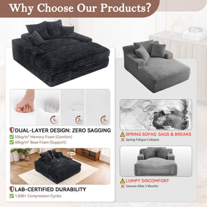 English Elm 028dr-oversized Corduroy Chaise Lounge Sleeper Chair Xxl Seat for Studio Living Gray W527S00009